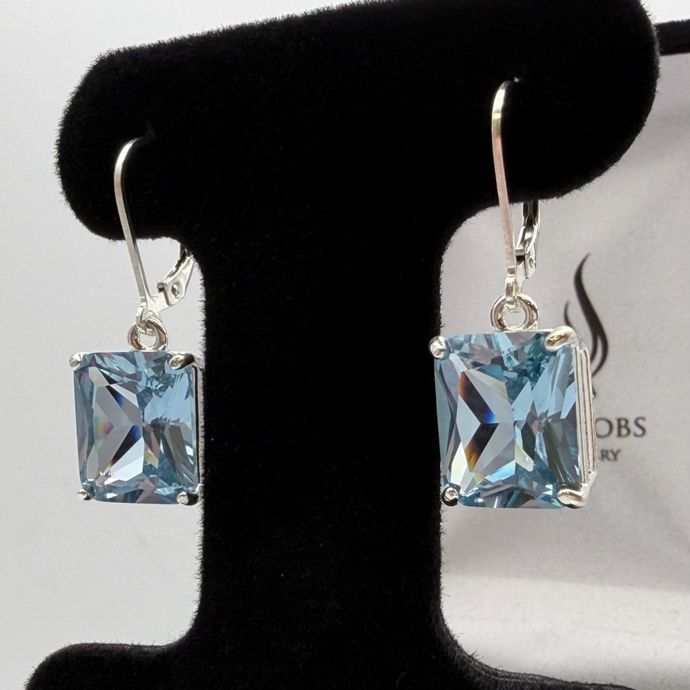 BEAUTIFUL 12ctw Emerald Cut Blue Spinel Earrings in Sterling Silver